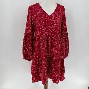 Red Polka Dot Long Sleeve Tiered Dress M